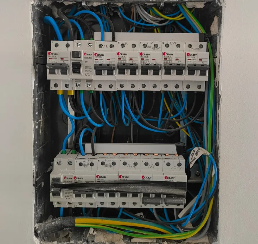 Cuadro eléctrico con diferenciales y magnetotérmicos, con cada circuito etiquetado